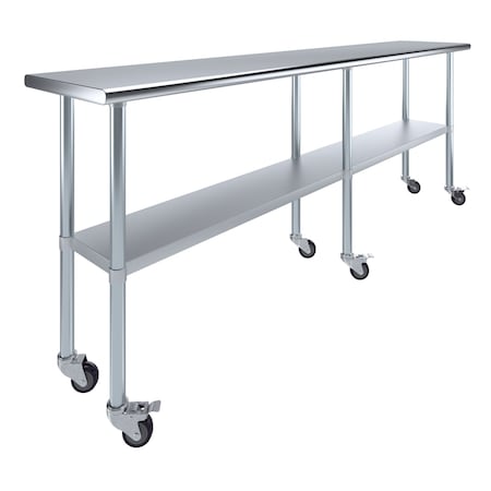 Amgood 18 in. x 96 in. Stainless Steel Table With Wheels AMG WT-1896-WHEELS